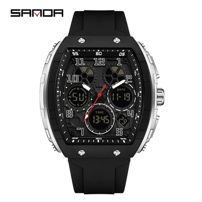 Men Sports Digital Wrist Watches for Male Clock Dual Display Man Tonneau Watches Chronograph Luminous Silicone Band Dropship