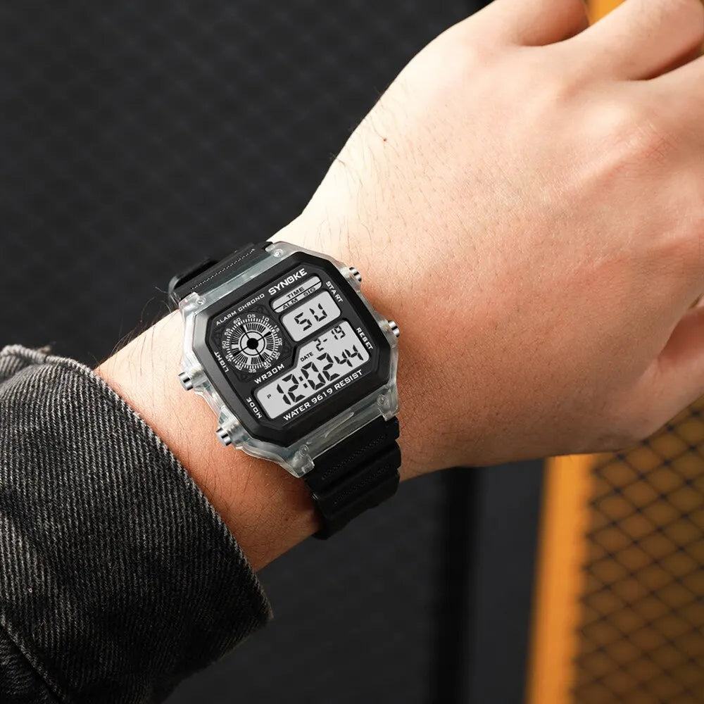 Digital Watches Men Sports Luminous Multifunction Waterproof Chrono Wristwatch Outdoor and Running Student Seven Lights