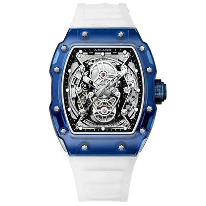 New Designer Hollow Tonneau Mechanical Watch Men Luxury Brand Skeleton Automatic Watches Mens Sport Silicone Wristwatch
