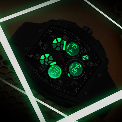 Men Sports Digital Wrist Watches for Male Clock Dual Display Man Tonneau Watches Chronograph Luminous Silicone Band Dropship