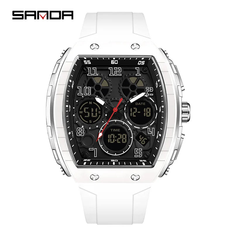 Men Sports Digital Wrist Watches for Male Clock Dual Display Man Tonneau Watches Chronograph Luminous Silicone Band Dropship