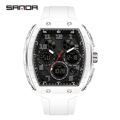 Men Sports Digital Wrist Watches for Male Clock Dual Display Man Tonneau Watches Chronograph Luminous Silicone Band Dropship