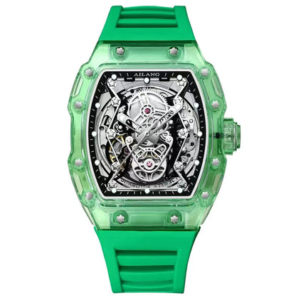 New Designer Hollow Tonneau Mechanical Watch Men Luxury Brand Skeleton Automatic Watches Mens Sport Silicone Wristwatch