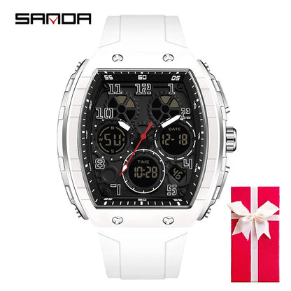 Men Sports Digital Wrist Watches for Male Clock Dual Display Man Tonneau Watches Chronograph Luminous Silicone Band Dropship