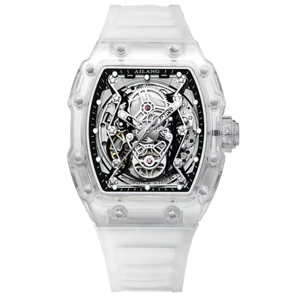 New Designer Hollow Tonneau Mechanical Watch Men Luxury Brand Skeleton Automatic Watches Mens Sport Silicone Wristwatch