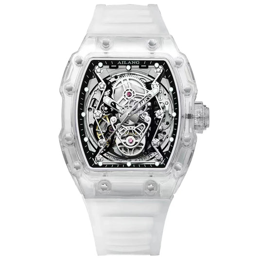 New Designer Hollow Tonneau Mechanical Watch Men Luxury Brand Skeleton Automatic Watches Mens Sport Silicone Wristwatch